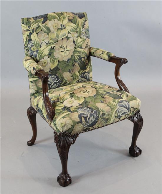 An Edwardian Georgian style mahogany Gainsborough chair, W.2ft 2in. H.3ft 2in.